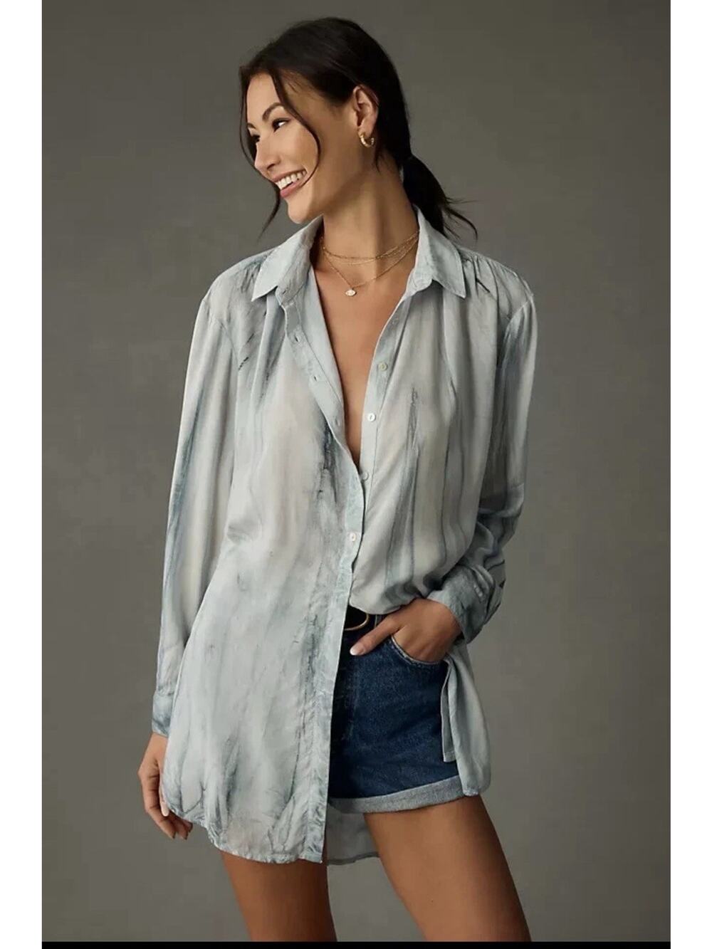 Anthropologie Pilcro Liquid Buttondown Shirt Top XSP 4 Women Casual Boho Resort